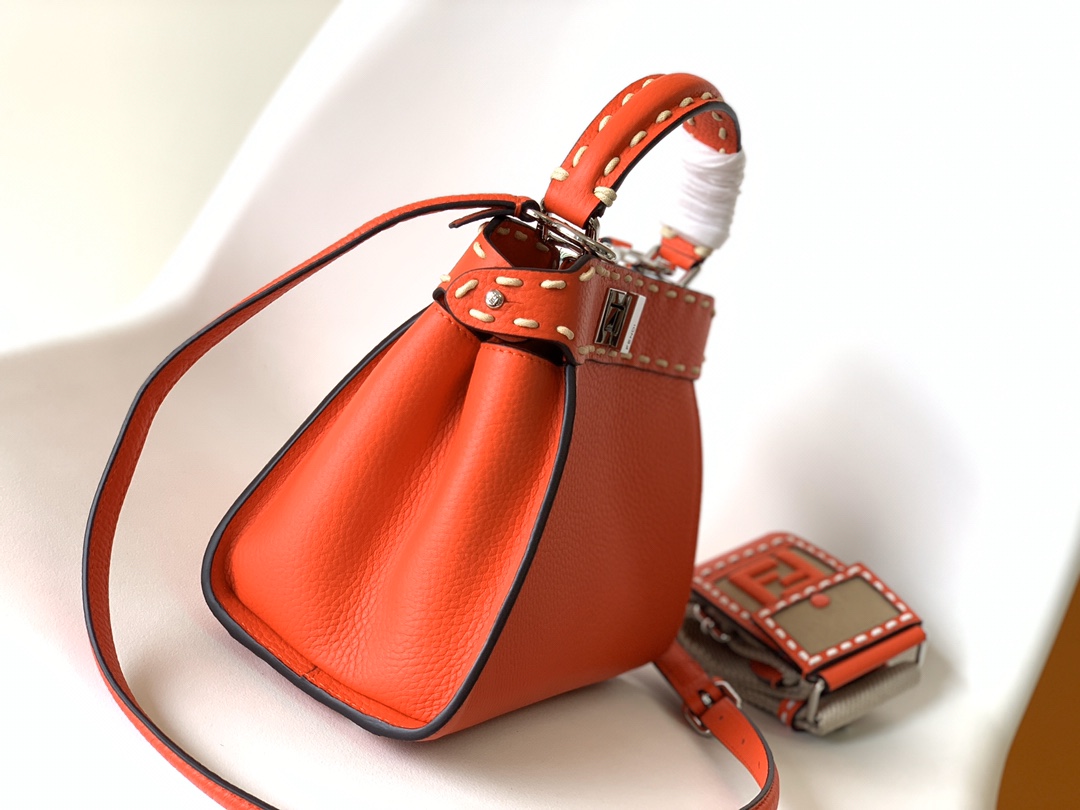 Fendi Peekaboo ISeeU Mini Orange Selleria Bag with 220 Hand-sewn Topstitches